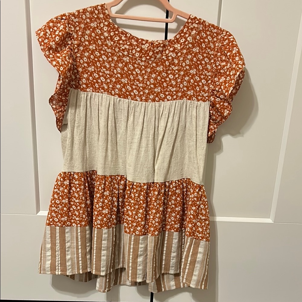 Floral and Striped Boho Top